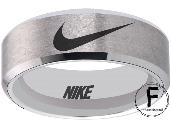 Nike Ring Matte Silver and Red Band Nike Wedding Ring #nike #nikeair #justdoit