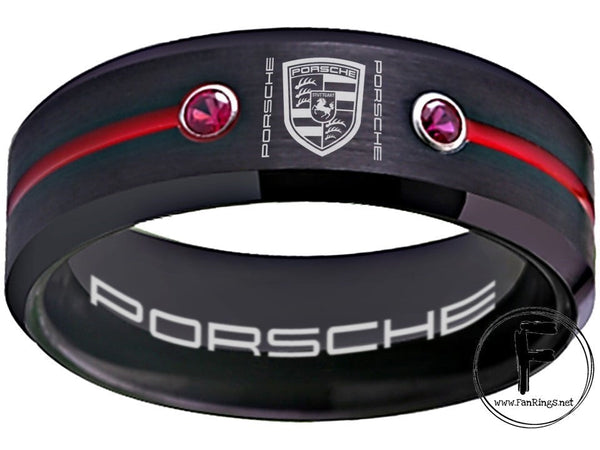 Porsche Ring Porsche 911 Ring 8mm Tungsten Black and Gold CZ Ring Sizes 6 -13