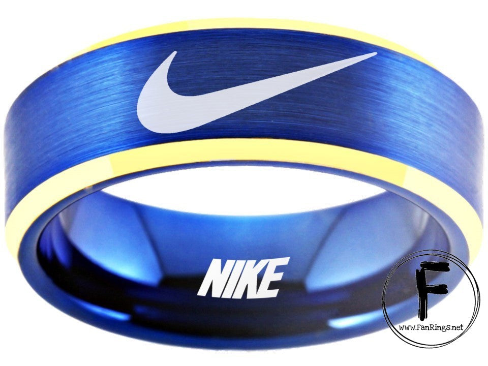 Nike Ring matte Blue & Gold Band Wedding Band #nike #nikeair #justdoit