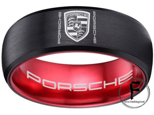 Porsche Ring Porsche 911 Ring 8mm Tungsten Black and Red Wedding Ring Sizes 6 -13