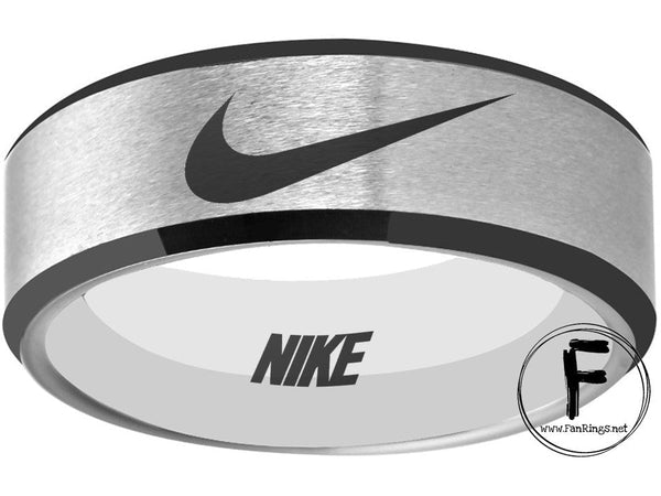 Nike Ring Matte Grey and Black Band Nike Wedding Ring #nike #nikeair #justdoit