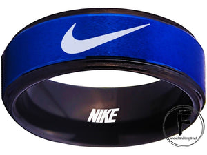 Nike Ring Matte Blue and Black Band Wedding Ring #nike #nikeair #justdoit