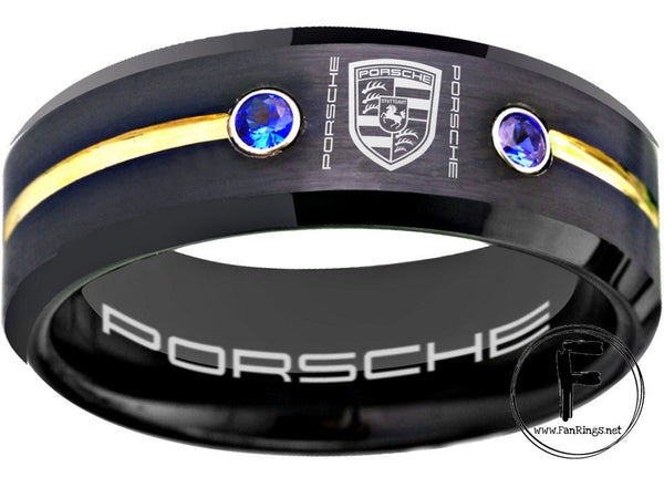 Porsche Ring Porsche 911 Ring 8mm Tungsten Black and Red CZ Ring Sizes 6 -13