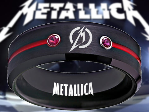 Metallica Ring Black & Red CZ Wedding Ring  #metallica