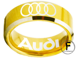 Audi Ring Audi Wedding Band Tungsten Gold and Silver Logo Ring Sizes 4 - 17
