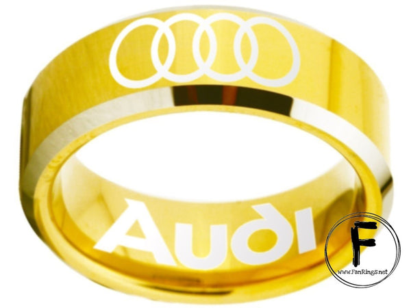 Audi Ring Audi Wedding Band Gold and Silver Logo Ring Sizes 4 - 17 #audi