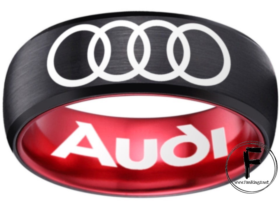 Audi Ring Audi Wedding Band Tungsten Black and Red Logo Ring Sizes 6 - 13