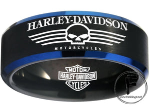 Harley-Davidson Black and Blue Wedding Ring - Perfect for Bikers and Motorcycle Enthusiast