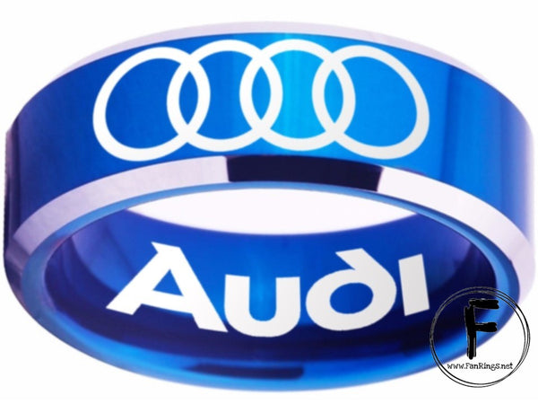 Audi Ring Audi Wedding Band Blue and Silver Logo Ring Sizes 4 - 17 #audi