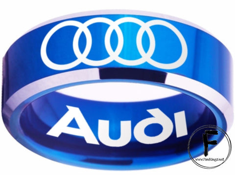 Audi Ring Audi Wedding Band Blue and Silver Logo Ring Sizes 4 - 17 #audi