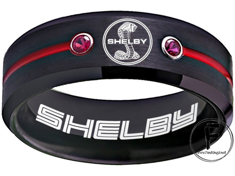 Shelby Cobra ring Ford Mustang GT500 Wedding Band Black and Red CZ #shelby #mustang