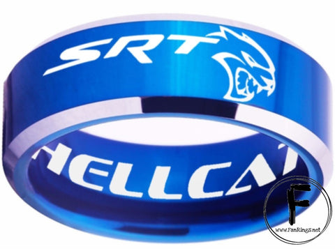 Dodge Hellcat Logo Ring Dodge SRT Hellcat Ring Blue & Silver Band Sizes 4-17 #dodge #srt #hellcat