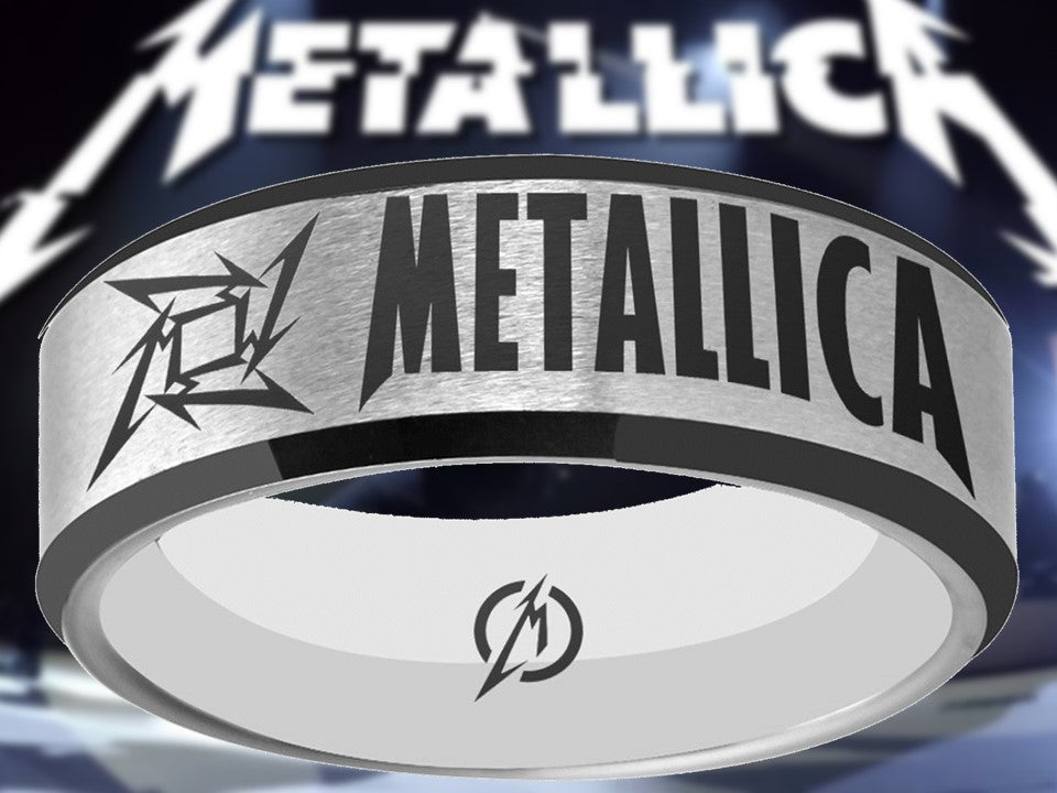 Metallica Ring Silver & Black Wedding Ring Sizes 6 - 13  #metallica