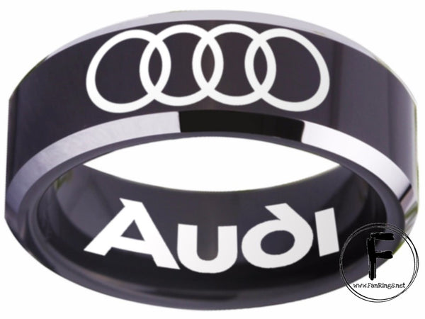 Audi Ring Audi Wedding Band Black and Silver Logo Ring Sizes 4 - 17 #audi