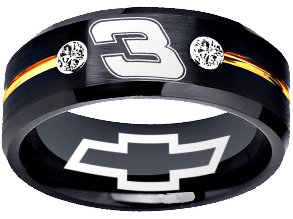 Dale Earnhardt Logo Ring Chevy Intimidator Black Gold CZ Ring #earnhardtsr #3