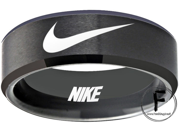 Nike Ring Matte Black and Red Band Wedding Ring #nike #nikeair #justdoit