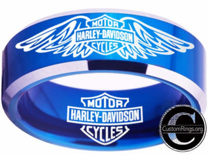 Harley Davidson Ring Men's Ring Blue Silver Wedding Ring #harleydavidson