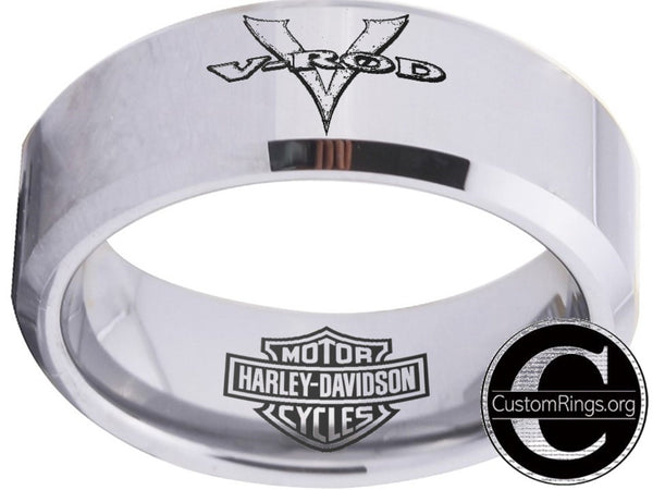 Harley Davidson Ring Men's Ring 8mm Silver Black V-Rod Ring #harleydavidson