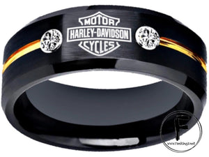 Harley Davidson Ring 8mm Black Tungsten Wedding Band Men Women #harleydavidson