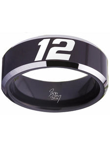Ryan Blaney Ring #12 NASCAR Black Silver Autograph Ring #ryanblaney #12