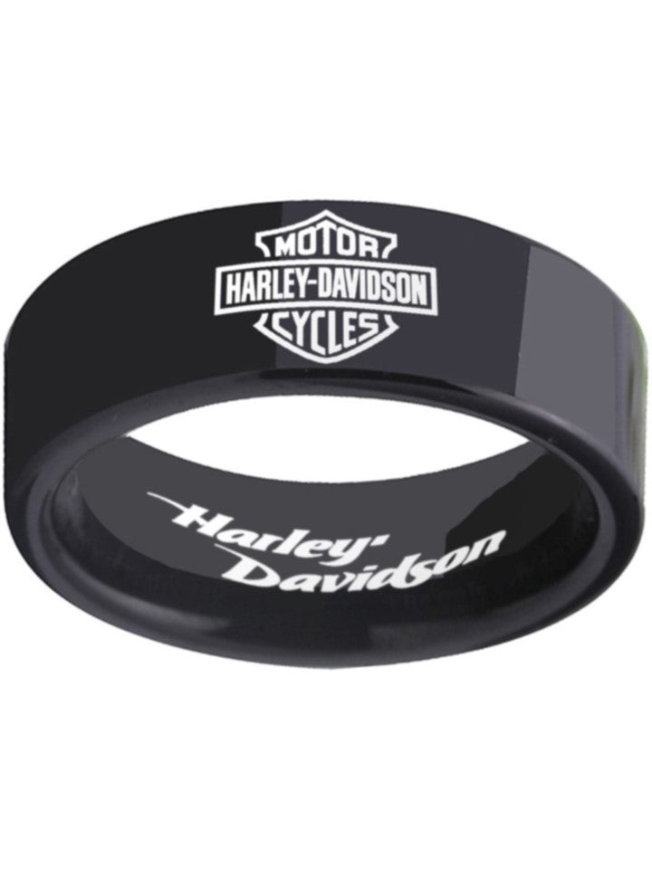 Harley Davidson Ring Men's Ring Black Ring 8mm Tungsten Wedding Ring ...