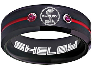 Shelby Cobra ring Ford Mustang GT500 Wedding Band Black and Red CZ #shelby #mustang