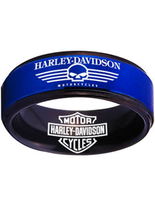Harley Davidson Ring Men's Ring 8mm Blue and Black Wedding Ring #harleydavidson