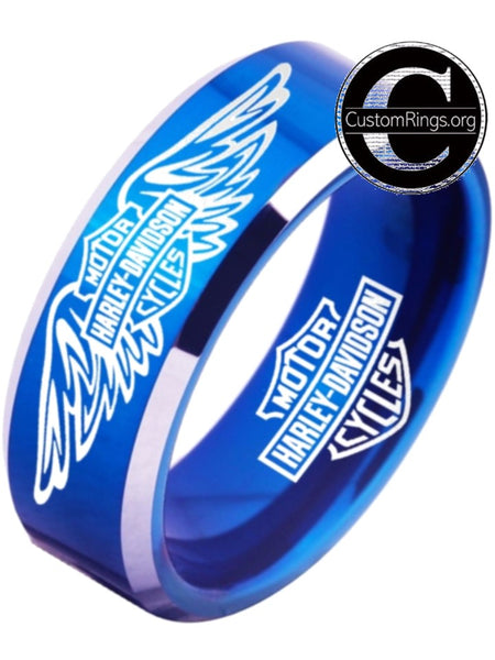 Harley Davidson Ring Men's Ring Blue Silver Wedding Ring #harleydavidson