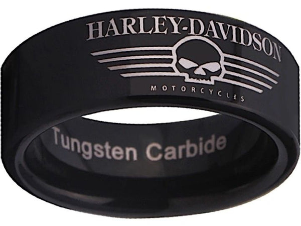 Harley Davidson Ring Men's Ring Black Ring 8mm Tungsten Wedding Ring #harleydavidson