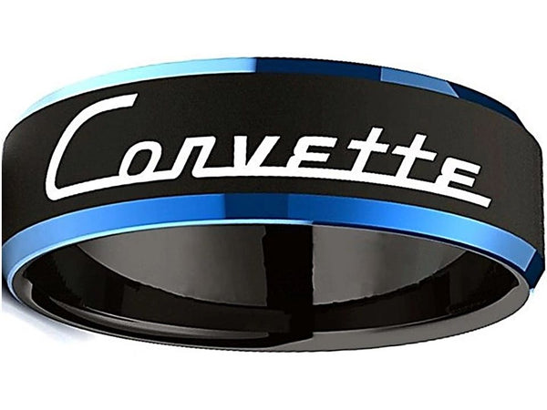 Chevrolet Corvette Ring Black & Blue Wedding Band Sizes 6-13 #chevy #corvette