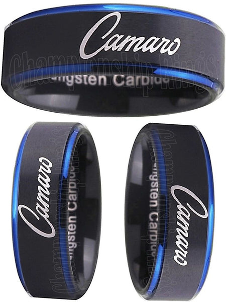 Chevrolet Camaro Ring Black and Blue Ring Wedding Ring Sizes 5-16 #chevrolet