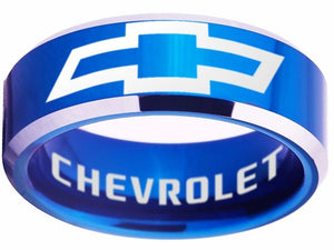 Chevrolet Ring Chevy Blue & Silver Wedding Band Sizes 4-17 #chevy #chevrolet #jewelry
