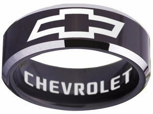 Chevrolet Ring Chevy Black & Silver Wedding Band Sizes 4-17 #chevrolet #chevy #ring