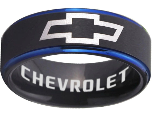 Chevrolet Ring Chevy Black & Blue Wedding Band Sizes 5-16 #chevy #chevrolet #ring