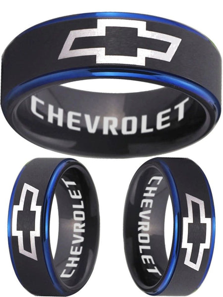 Chevrolet Ring Chevy Black & Blue Wedding Band Sizes 5-16 #chevy #chevrolet #ring