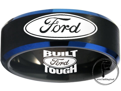 Ford Ring Ford Wedding Band 8mm Tungsten Black and Blue Ring Sizes 6 - 13