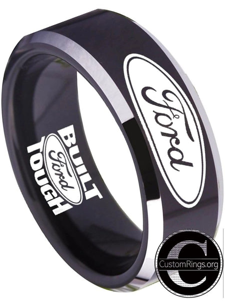 Ford Ring Ford Wedding Band 8mm Tungsten Black and Silver Ring Sizes 4 - 17