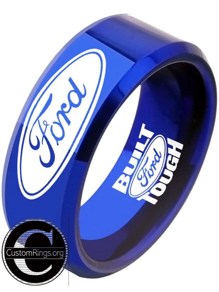 Ford Ring Ford Logo Ring Wedding Band Tungsten Blue Ring #ford