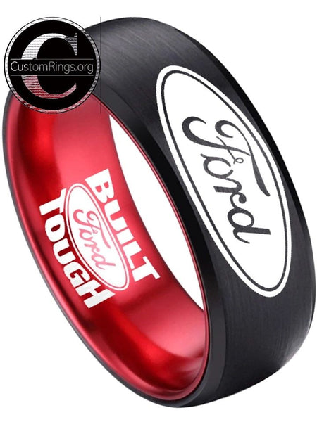 Ford Ring Ford Wedding Band 8mm Tungsten Black and Red Ring Sizes 6 - 13