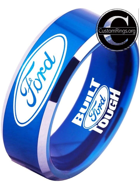Ford Ring Ford Wedding Band 8mm Tungsten Blue and Silver Ring Sizes 4 - 17
