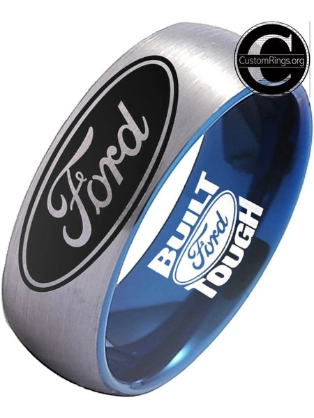 Ford Ring Ford Wedding Band 8mm Tungsten Silver and Blue Ring Sizes 6 - 13