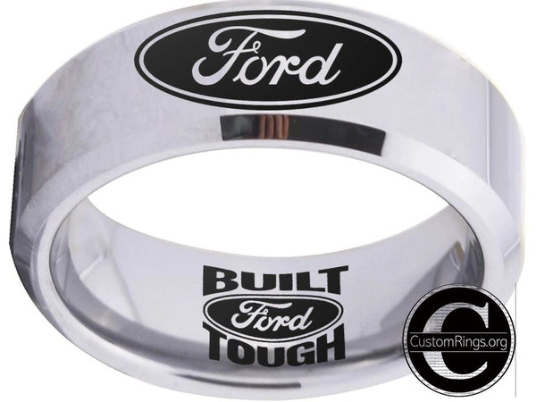 Ford Ring Ford Wedding Band 8mm Tungsten Silver Ring Sizes 4 - 17