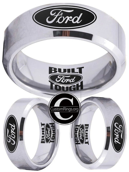 Ford Ring Ford Wedding Band 8mm Tungsten Silver Ring Sizes 4 - 17