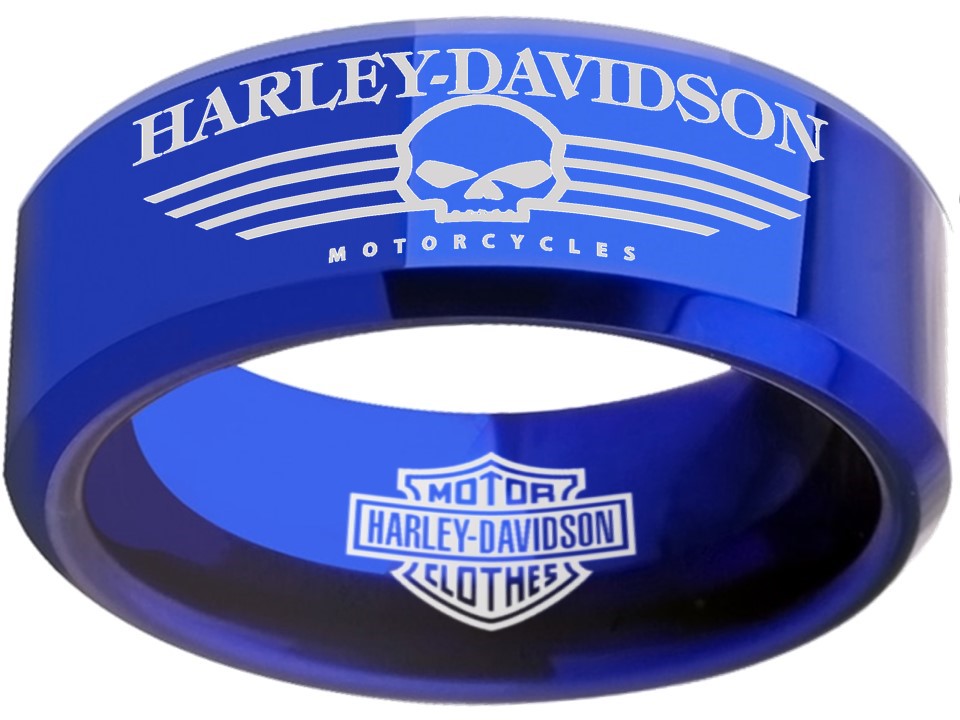 Harley Davidson Ring Men's Ring 8mm Blue Wedding Ring #harleydavidson