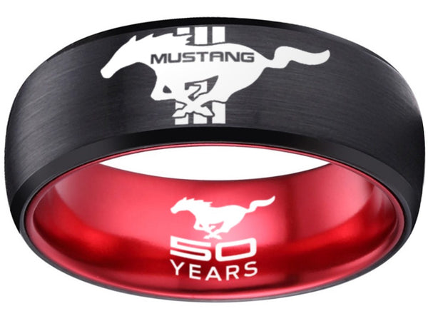 Ford Mustang Ring Ford Wedding Band Tungsten Black and Red Logo Ring Sizes 6 - 13