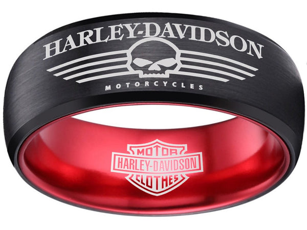 Harley Davidson Ring Men's Ring 8mm Black and Red Tungsten Wedding Ring #harleydavidson