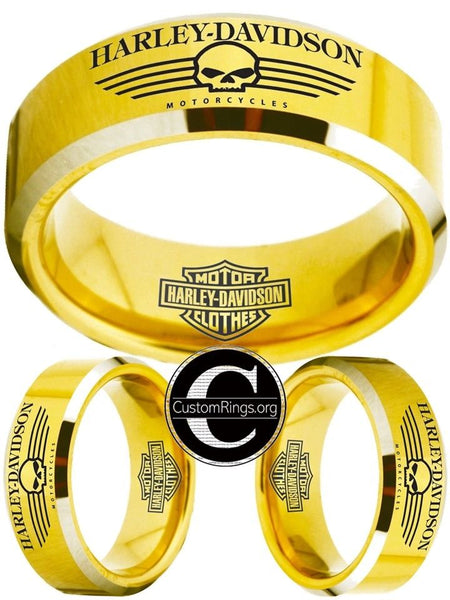 Harley Davidson Ring Men's Ring 8mm Gold Tungsten Wedding Ring #harleydavidson