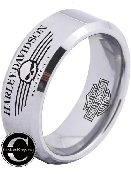 Harley Davidson Ring Men's Ring 8mm Silver Tungsten Wedding Ring #harleydavidson
