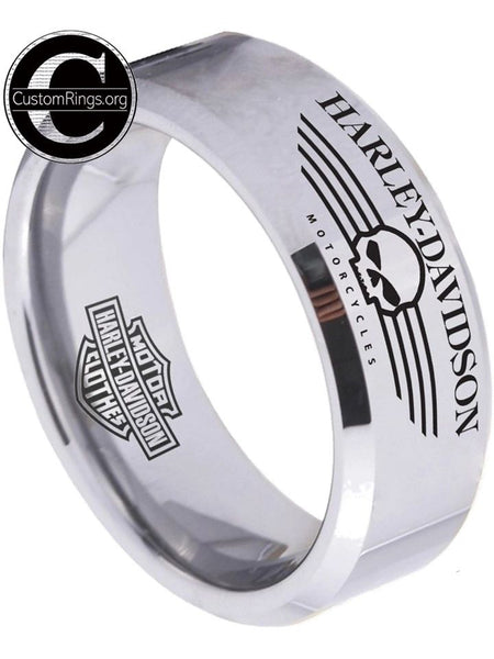 Harley Davidson Ring Men's Ring 8mm Silver Tungsten Wedding Ring #harleydavidson
