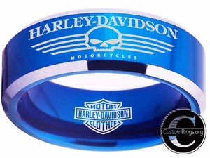 Harley Davidson Ring Men's Ring 8mm Blue Tungsten Wedding Ring #harleydavidson